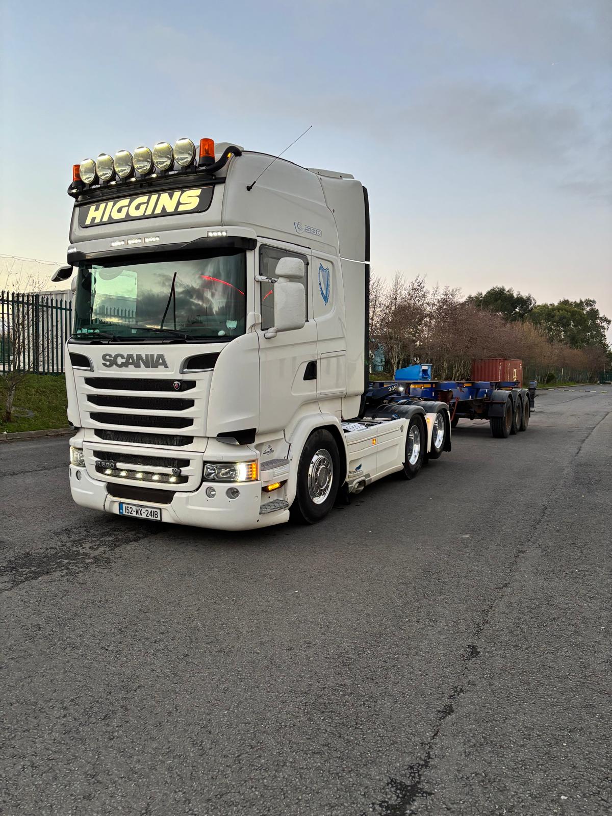 White articulated truck